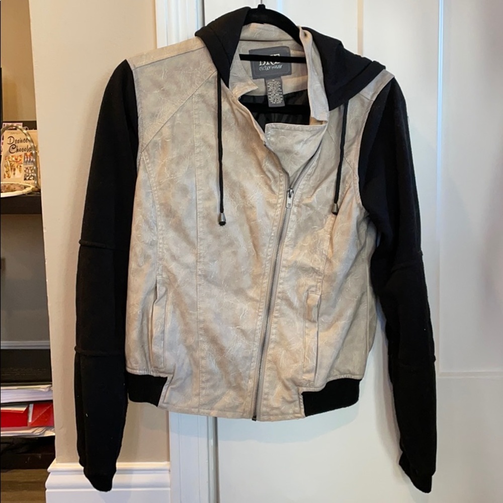 Buckle Leather/Hooded Sweatshirt Jacket